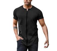 Generic Vêtements de travail Hommes Hommes Été Décontracté Zipper T-shirt Blouse Manches Courtes Col Rond Tops T-shirt Montre-bracelet Numérique Enfants, Noir , XL