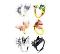 Generic XHBTS Lot de 6 bagues réglables en émail brillant Motif dragon Fait à la main Bijoux gothiques Bijoux Cadeau Résine Sans pierre précieuse, Résine, Aucune pierre précieuse