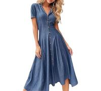 Generic Y2K Robe chemise en denim souple pour femme avec col en V rétro Y2K Robe trapèze respirante, bleu, S