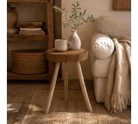 Generico 1507261200 Table basse ronde en bois massif sculpté à la main artisanal marocain Ø 37 x H 47 cm Table latérale rustique