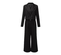 Generico 2 Pièces Femmes Tailleur Affaires Formelle Fêtes Blazer & Pantalon Élégant Cérémonie Complet Blazer Couleur Unie Bureau Travail Tailleur Grande Taille Manches Longues Vestes Robe 2025, Noir ,