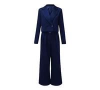 Generico 2 Pièces Femmes Tailleur Affaires Formelle Fêtes Blazer & Pantalon Élégant Cérémonie Complet Blazer Couleur Unie Bureau Travail Tailleur Grande Taille Manches Longues Vestes Robe 2025, Marine
