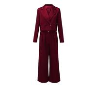 Generico 2 Pièces Femmes Tailleur Affaires Formelle Fêtes Blazer & Pantalon Élégant Cérémonie Complet Blazer Couleur Unie Bureau Travail Tailleur Grande Taille Manches Longues Vestes Robe 2025, Vin.,