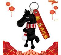 Generico 2026 Keychain - 7,87 pouces Year Of The Horse Plush Keyring, Stuffed Horse Keychain Pendant, For Men Women Boys Girls Youth Teens Husband Son Daughters Family Decoration Accessories, Noir