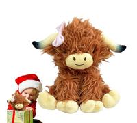 Generico 9,4 pouces réaliste Highland Cow Plush Toy With Bow For | 24 cm Soft Brown Stuffed Animal | Scottish Cattle Furry Cuddle Buddy | Valentine's Day Birthday Present Idea