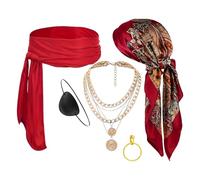Genérico Accessoires pour costume de pirate pour homme - Foulard ceinture patch de pirate pour fêtes cosplay | Ensemble de 5 pièces pour déguisements, jeux de rôle, œuvres de théâtre, événements et