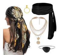 Genérico Accessoires pour déguisement de pirate, bandana de pirate, ceinture, collier, patch oculaire, boucle d'oreille, 5 pièces pour cosplay, carnaval, séance photo