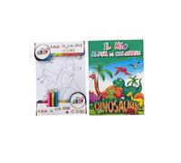 Generico Album de coloriage pour enfants, avec ensemble de feuilles et de crayons de couleur en hommage, divers thèmes mignons (DINOSAURI)
