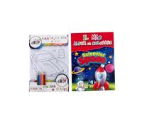 Generico Album de coloriage pour enfants, avec ensemble de feuilles et de crayons de couleur en hommage, divers thèmes mignons (espace)