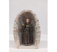 Generico ArteSacraCaravaggio Cave artisanale en marbre beige et base en grès 16 x 11 cm avec statue de San Padre Pio da Pietrelcina de 12 cm en PVC entièrement fait à la main