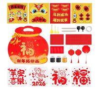 Genérico Assiettes à frotter, jouets artisanaux de caractères chinois | Kit d'art à frotter du Nouvel An : pour enfants, filles, maison, école, maternelle, fête de Noël