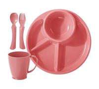 Genérico Assiettes séparées pour contrôle des portions, bol ovale avec 4 compartiments, fourchette, cuillère et verre pour eau pour fruits, légumes, viande, dessert et grains