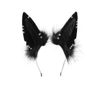 Generico Bandeau de cheveux avec oreilles de bête Anubis - Peluche noire et blanche faite à la main pour cosplay et costumes(Black 2)