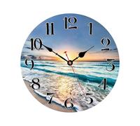 Generico Beach Wall Clock - Horloge murale facile à lire sur les , facile à lire sur le mur d'horloge, plage Themed Blue Clocks, Vintage Rustic Coastal Clockk For Workplace And Living