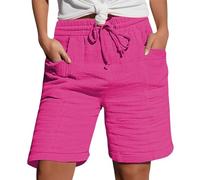 Generico Bermuda Femme d'Été Lin Casual d'Été Bermuda avec Poches Élégantes Coton Jambe Large Pantalon de Lin Élastique Taille Haute Shorts Femme Sport Confortable Grande Taille Pantalon Court, Rose