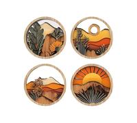 Generico Boho Wall Art for Living Room | Boho Wall Decor for Bedroom | 7,87 pouces Round Wooden Frames Aesthetic Ornament for Porch Fireplace Balcony Gallery Bookshelf Patio Windowsill