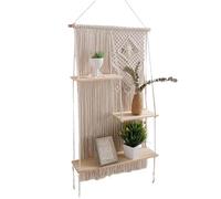 Genérico Boho Wall Shelf, 3 Tier Cotton Rope Hanging, Macrame Floating Shelves Decorative Storage, Wooden Rope Shelving Shelving for Kitchen, Bathroom, Bedroom, Boho Home & Wood, 1250 g