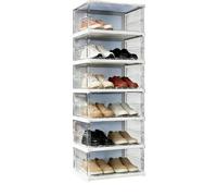 Genérico Boîtes à chaussures transparentes empilables pliables et peu encombrantes avec porte magnétique pour maison, appartement, chambre, armoire