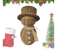 Generico Bonhomme De Neige De Noël - Bonhomme De Neige En Faux Rotin, Figurines De Marionnette De Rustique D'hiver Avec Chapeau | Marionnette De Noël En Faux Rotin Pour Intérieur Et En Plein Air
