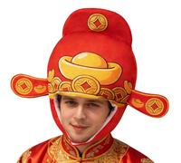 Genérico Bonnet du dieu chinois de la richesse, chapeau de cosplay en peluche | Couverture pour le Nouvel An - Pour fêtes d'Halloween, conventions, bandes dessinées, créateurs de contenu et événements