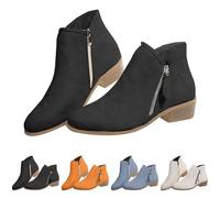 Generico Bottes Courtes Femme Talon Bas Chaussures Bottes Femme Doux Élégantes, Bottes Coupe-Vent Bottines Souple Bottes Texani Femmes Basses, Bottes À La Mode Femme, Noir , 41 EU
