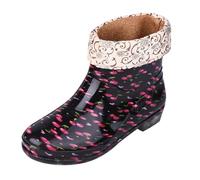 Generico Bottes en caoutchouc pour femme de pluie basse coupe-vent, bottines de pluie pour femme rembourrées avec poils, bottes courtes moyennes, hauteur de travail, bottes d'eau d'hiver confortables