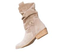 Generico Bottes Femme Talon Bas Bottines Femme Automne Imperméable Élégantes, Bottes Confortable Bottines Coupe-Vent Bottes Texans Femmes Basses Bottes Chelsea Femme, beige, 40 EU