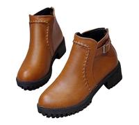 Generico Bottes pour femme à talons bas, bottines pour femme d'hiver décontractées basses, bottes confortables pour femme Chelsea Bottes élégantes pour femme Texans à talons bas, marron, 43 EU