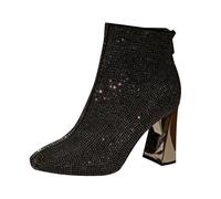 Generico Bottines femme élégantes, bottes d'hiver pour femme décontractées basses, bottes vintage tronquettes courtes douces pour femme motard confortable noir bottes femme, Noir , 39 EU