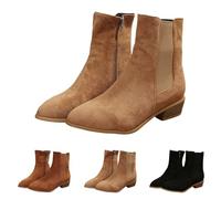 Generico Bottines pour femme élégantes, bottes d'hiver confortables basses, bottines souples bottines coupe-vent Chelsea bottes femme talon bas, bottes Chelsea femme, Kaki, 42 EU