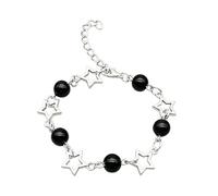 Generico Bracelet léger avec chaîne de perles à double couche, design étoile à cinq branches avec longueur réglable, One Size, Acétate, Aucune pierre précieuse.