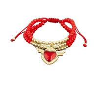 Generico Bracelet Sacré-Cœur pour femme, perles dorées rouges multicouches religieuses, accessoire réglable pour bracelet porte-bonheur(B638)