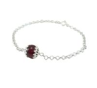 Generico Bracelet sarde porte-bonheur sur cornaline rouge en argent 925, Argent sterling