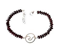 Genérico Bracelet vague de vie 1,5 cm, argent sterling 925 et grenat naturel sculpté 5 mm, longueur bracelet 17 à 19 cm par rallonge. Coffret cadeau inclus