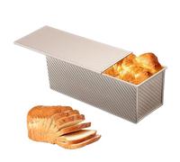 Generico Bread Loaf Pan, Corrugated Steel Bakeware, Non Stick Baking Tin, Sliding Lid Cover Sturdy Carbon Material Even Heat Distribution for Home Kitchen Restaurant Bakery Cafe Sandwich Toast Usage
