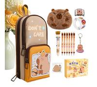 Generico Capybara Stationery Set - Capybara Pencil Pouch, Multicolor Pen | Large Spacious Pen Case with Stickers & Keychain, Cute Writing Supplies For Home Classroom Office Kids Teens