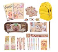Generico Capybara Stylo Case Set - Dessin animé Pen Bag Notebook School Supplies|Cute Writing Set with Stickers Pens Ruler, for Kids Girls Teenagers School Study Home Office, A, Fare riferimento alla