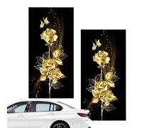 Genérico Car Center Pillar Sticker - Golden Flower Rose Cartoon B-Pillar Protective Film | PVC Car Window & Door Decoration, Anti -Scratch Auto Decal