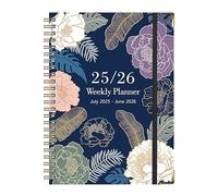 Generico Carnet à anneaux, format A5, épais avec motif floral, carnet de notes anglais, recherche sur le travail, juillet 2025 à juin 2026, planificateur pour croquis, prise de notes, collège