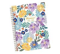 Generico Carnet à anneaux, format A5, épais avec motif floral, carnet de notes anglais, recherche sur le travail, juillet 2025 à juin 2026, planificateur pour croquis, prise de notes, collège