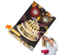 Generico Carte postale d'anniversaire 3D musicale - Carte postale anniversaire avec bougie LED soufflante, carte de vœux lumineuse avec chanson Happy Birthday, carte postale avec message