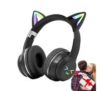 Generico Casque sans fil à oreilles de chat - Écouteur pliable avec lumière LED et microphone intégré | Casque musical à couleur dégradée pour qui apprennent l'école d'apprentissage