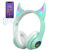 Generico Casque sans fil au-dessus de l'oreille,Casque d'oreille pour joueurs | Sport sans fil Devil Cat Ear | Sur-auriculaire, écouteurs étudiants avec lumières respiratoires colorées pour hommes