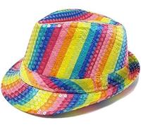 Generico Casquette Chapeau Paillettes, Chapeau avec Paillettes, Unisexe Chapeau de Discothèque, Jazz Chapeau Fedora Chapeaux de fête, carnaval, fête de masque, Arc-en-ciel.