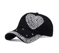 Generico Casquette de Baseball en Forme de Coeur pour Femme avec Strass, Réglable en Coton, Style 3, M