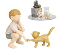 Genérico Cat Figurine - Boy Figurine, Boy and Cat Statue, Sculpted Hand-Painted Figure Ornement Cat Souvenirs Pet Sculpture Boy and Cat Figurines Statues For Home Bedroom Living Room