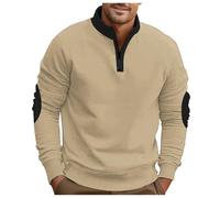 Generico Chandails Homme Col Moyen à Quatrième Slim Fit Léger Col Loupoir Pull Décontracté Pulls Classique Intemporel Cardigan de Gentleman Britannique Minimaliste de Couleur Unie, beige, L