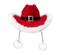 Generico Chapeau De Cowboy De Noël | Coiffure Avec Design De Pompon,Blanc Plush Bord Rouge Chapeau De Cowboy Pour Femmes - Pour Fille Costume De Noël Photo Spectacle Fête Costumes De Vacances