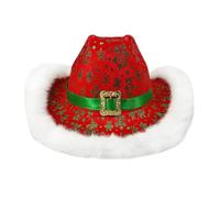 Generico Chapeau De Cowboy Rouge De Noël | Chapeau De Cowboy Rouge De Père Noël | Casquette De Rose Santa En Vrac | Bouvier De Père Noël Pour Les Fêtes Du Nouvel An, Spectacles De Théâtre, Ou