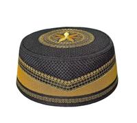 Generico Chapeau de cylindre plat avec coque rigide brodée ethnique Chapeau de prière Eid violet pour l'extérieur(Jaune,S)